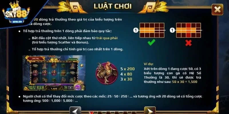 Luật chơi cơ bản, cách nhận thưởng của sơn tinh thủy tinh